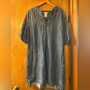 Philosophy Denim-Look Lace-Up Button Down Shirt Dress - Blue